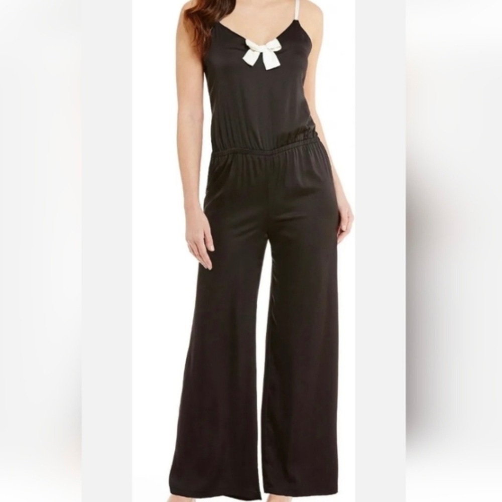 Kate Spade New York‎ Black Satin Wide Leg Jumpsuit Romper Black Tie Women's M